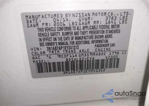2014 Nissan Sentra Fe+ S/Fe+ Sv/S/Sl/Sr/Sv from USA, damaged, VIN 3N1AB7AP1EY241312